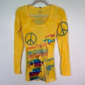 Christian Audigier Y2K Shirt Womens XS Crystal Rock Hippie Free Spirit Top NEW